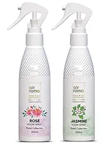 AIR-ROMA Combo of 2 Air Freshener Spray, Fragrance- Rose Original & Jasmine Flower (400ml)