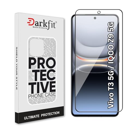 Image of DARKFIT Tempered Glass Premium Screen Protector Compatible for IQOO Z9 5G and Vivo T3 | Edge to Edge Cover with Easy Installation Kit | Scratch Resistance | HD Clear Glass (Black Border) | Pack of 1
