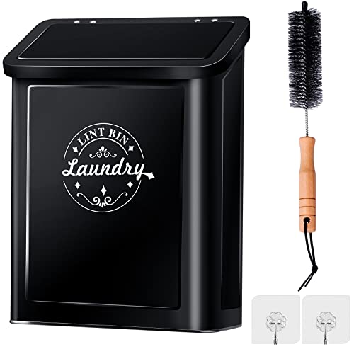 SACREDAY Magnetic Lint Bin for Laundry Room Organization and Storage with Brush Wall-Mounted Laundry Dryer Lint Bin for Laundry Room Decor Space-Saving Laundry Trash Can (Black)