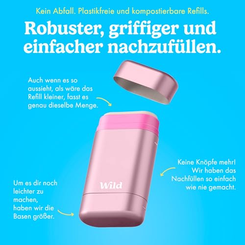 Wild - Natürliches Nachfüllbares Deodorant-Starter-Set mit pinkfarbenem Case und nach Fresh Cotton & Sea Salt duftende Nachfüllpackung (40g) - Aluminiumfrei - Lang anhaltender Schutz - Vegan