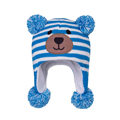 Eget Toddler Kids Infant Winter Hat,Earflap Knit Warm Cap Fleece Lined Beanie for Baby Boys Girls (Blue, S(46-48CM) 0-1Years)