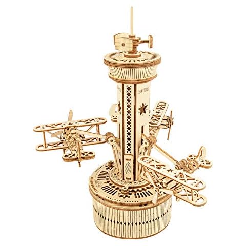 ROKR Wooden Model kit Airplane-Control Tower Model Wooden Puzzle Birthday Gifts For Teens and Adults Cover