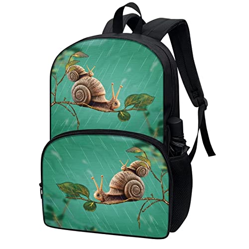 Kids Personalized Bookbag Green Cartoon Snail Print Backpack for School Student Adjustable Straps Girls Boys Padded Casual Backpack with Front Pocket Teens Daypack2