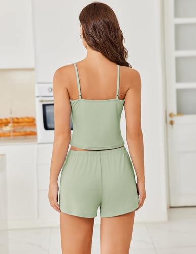 Image of Ekouaer Cami Pajama Sets Y2K 2 Piece Lace Crop Top and Shorts Sexy Pjs Summer Lingerie Sleepwear Nightwear for Women