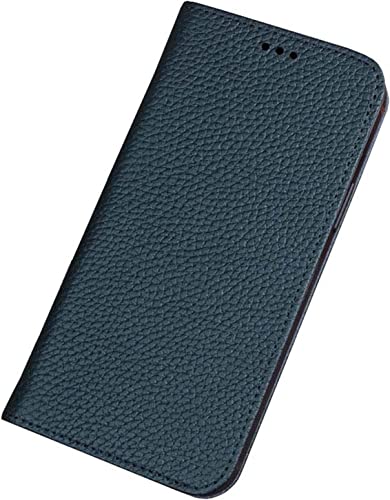 Étui en cuir motif litchi KANUZ cyan haut de gamme avec clapet magnétique pour iPhone 13