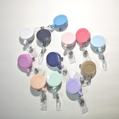 Colorful Retractable Badge Reel Cute ID Name Badge Holder Reels Nurse ID Badge Card Holder for Doctor Teacher Office Worker Solid Color 12 Pack (360&deg;Swivel Alligator Clip)