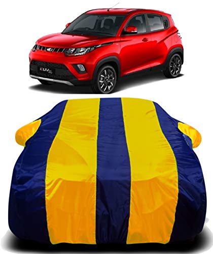 Image of Waterproof Car Cover with Ultra Surface Body Protection (Yellow Stripes) (Mahindra KUV100)