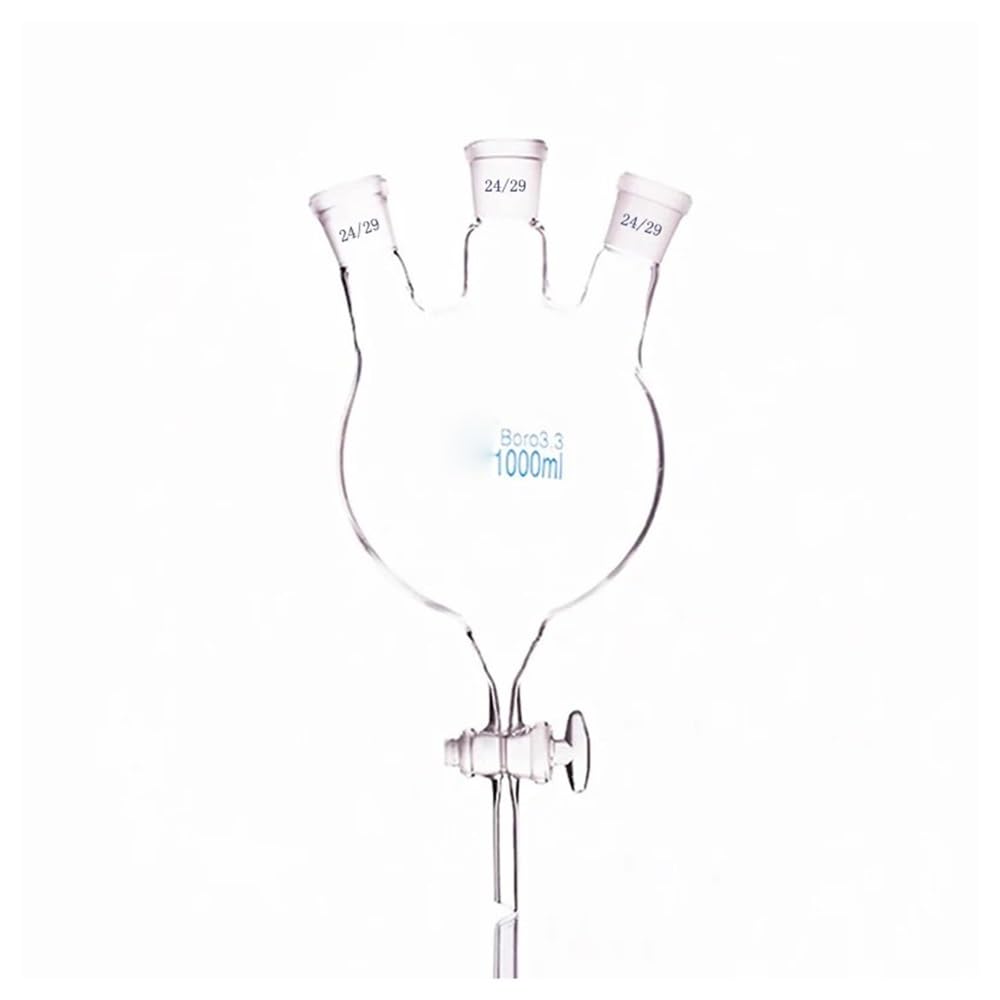 Matraz de fondo redondo de tres bocas, forma oblicua, 50 ml, 1000 ml y 5000 ml, unión 24/29, con tres bocas y interruptor de boca esmerilada estándar.(500mL)