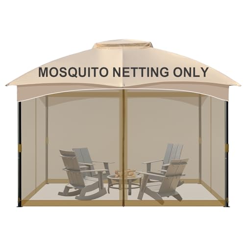 COWVIE Gazebo Replacement Netting Screen, 10' x 12' Universal Gazebo 4-Panel Mosquito Sidewalls with Double Zippers for Outdoor Patio (Only Netting)