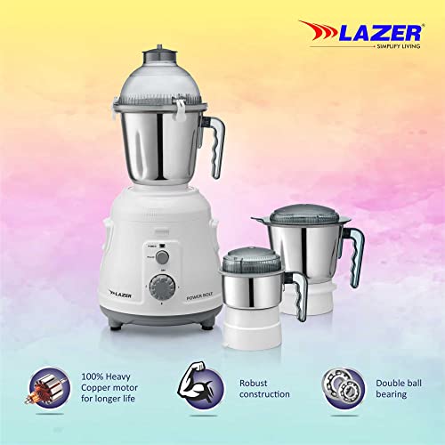 Image of Lazer Power Bolt 3 Jars 950W Mixer Grinder (White)