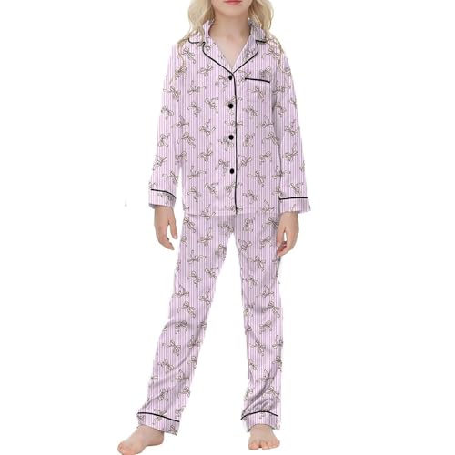 Xumplo Pigiama da bambina a maniche lunghe con bottoni, set da 2 pezzi con stampa grafica, rosa, 15-16 Years