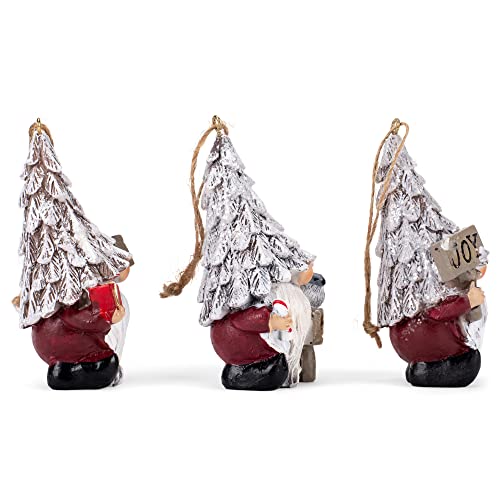 Transpac Birch Gnome With Sign Classic White And Tan 3.25 Inch Resin Hanging Ornament Set Of 3 #TOP1