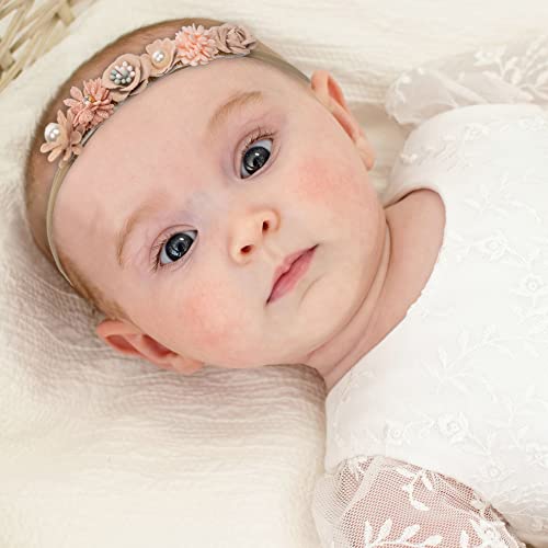 Toddler Floral Crown Nylon Headband with Pearl Baby Girl Flower Elastic Hair Warp Infant Cute Hair Accessory Newborn4