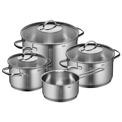 Silit Achat Topfset Induktion 4-teilig, Kochtopf Set mit Glasdeckel, Edelstahl teilmattiert,...