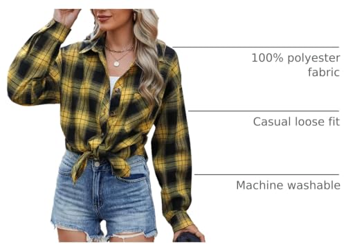 Image of Lacozy Womens Buffalo Plaid Flannel Shirt Long Sleeve Collar Button Down Blouses Tops