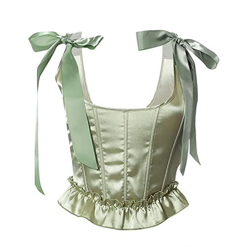 Green Corset Top Women's Short Waist Belt Corset Bandage Corset Lace-Up Shoulder Strap Lace-up Corset Top Body Wrap Waist Trainer Lace Up Corset (L)