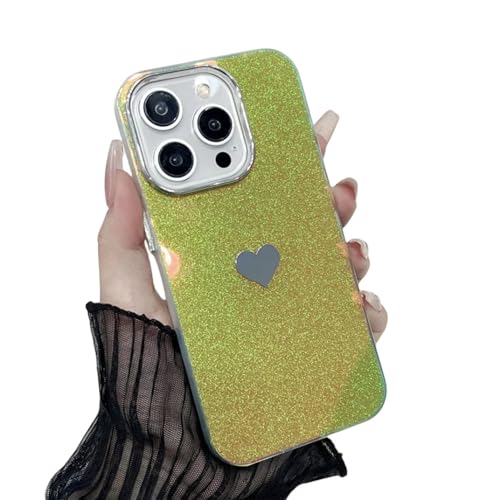 Coque cœur d'amour jaune pour iPhone 14 et 12 Pro Max l'accessoire miroir pailleté de vos soirées