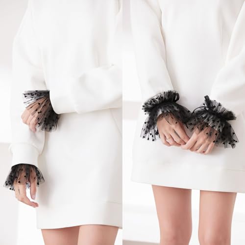 AUOCATTAIL Cuffs Lace Mesh Sleeves Fake Flared Gloves Bowknot Tulle Cuffs Charm Wedding Party Accessories Decoration4