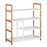 HOMCOM Etagère à Chaussures - étagère de Rangement - Meuble Chaussures 4 Niveaux Bois de pin étagères à Lattes MDF Blanc