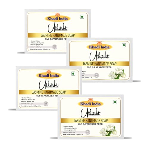 Image of Khadi Jasmine Handmade Bathing Soap Bar 125g (Pack of 4) | Natural & Herbal Soap for Glowing Skin | Helps Control Acne & Blemishes | Deep Moisturizing & Skin Brightening | All Skin Types