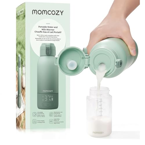 Momcozy MW05 Tragbarer Flaschenwärmer Baby für unterwegs, 500ml Kapazität + 24x Nutzung/Akku | TÜV-CE zertifizierter Flaschenwärmer | Schnellaufheizen in 3 Min. (BPA-frei, Inkl. USB-C Kabel), Grün