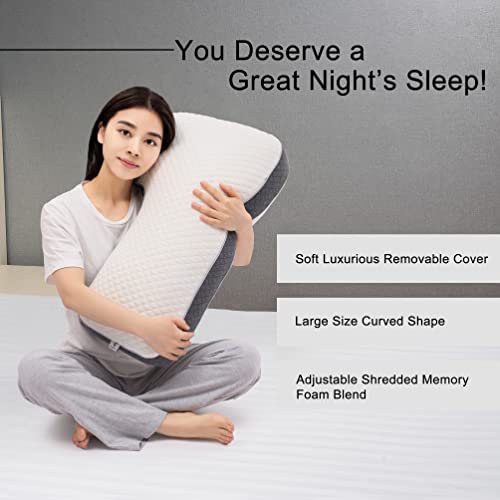 L Shaped Pillow Side Sleeper Pillow for Neck and Shoulder Pain Relief – Adjustable Shredded Memory Foam - Cervical Shoulder Pillow for Back Sleepers - Boomerang Pillows Orthopedic Contour for Nursing
