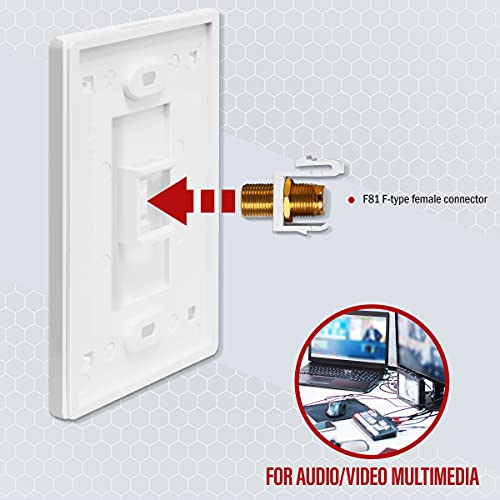 ENERLITES Port Screwless Keystone Wall Plate with Gold F-Type Coupler Bulkhead Audio/Video Connector, Female, Standard Size 1-Gang 4.69" x 2.93", SI8871FGD-W, White by ENERLITES - Used condition - Image 3