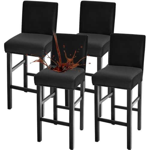 Image of FUANGUI Bar Stool Covers Set of 4, Waterproof Stretch Bar Stool Seat Covers | Washable Removable Bar Chair Covers with Backs Slipcovers, Bar Chair Covers Square for Kitchen Dining Room Cafe