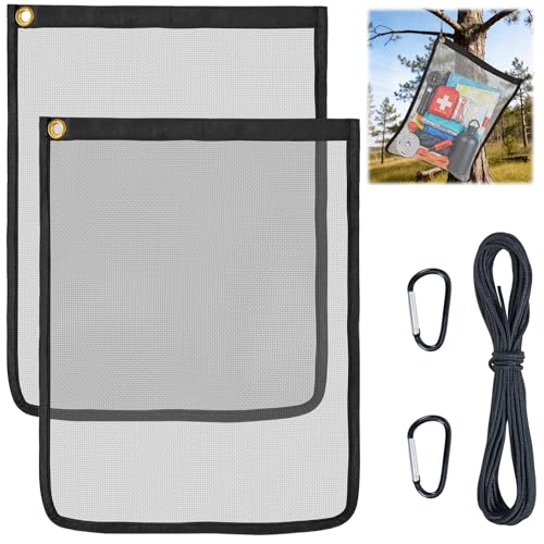 2 Pack Ultralight Rodent Proof Bear Bags 18x24in Fine Mesh Stainless Steel Hanging Bags for Camping & Backpacking Food Storage Critter Protection Kit Includes Nylon Rope & Carabiners for Easy Hanging