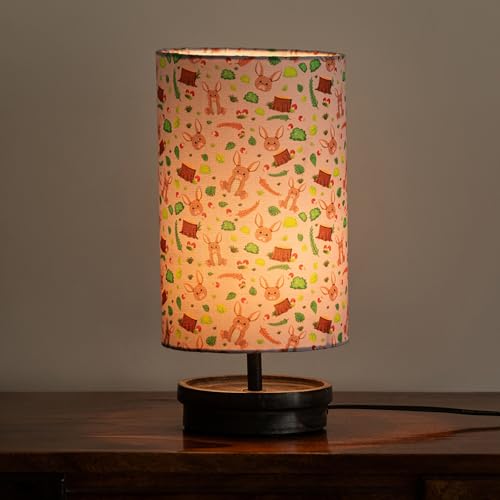 Image of ExclusiveLane 'Rabbit & Grove' Mango Wooden Table Lamp for Bedroom Living Room Home Decoration & Bedside Lamp Bed Lamps for Side Table Side Lamp for Bed Room (33.8 Cm, Without Bulb, Handcrafted)