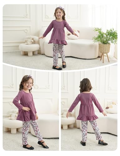 Image of Toddler Girl Clothes Long Sleeve Ruffle Dress Top and Jeans Pants Toddler Girl Fall Outfits