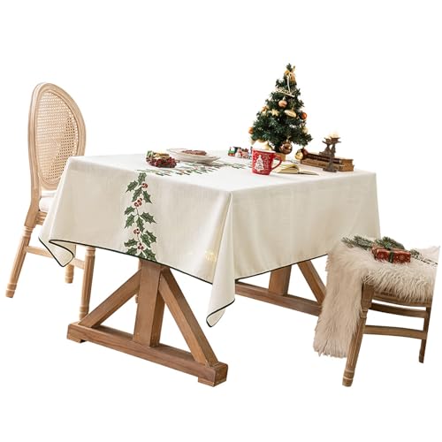 Nappe de table brodée rectangulaire en lin polyester facile à laver
