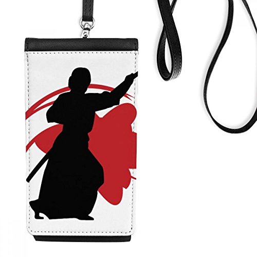 Bolso de teléfono samurai negro de cuero para paseos urbanos