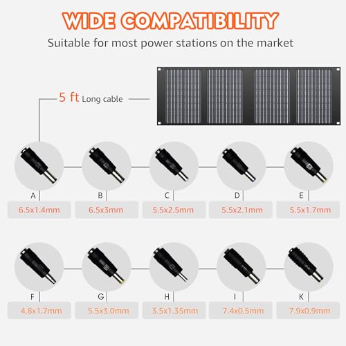 Apowking Portable Solar Panels 40W, Foldable Solar Panel Charger for 100-300W Portable Power Station, with Adjustable Kickstands, DC 18V Output, USB 3.0 and Type-C Ports for Camping Van RV Trip - Image 4