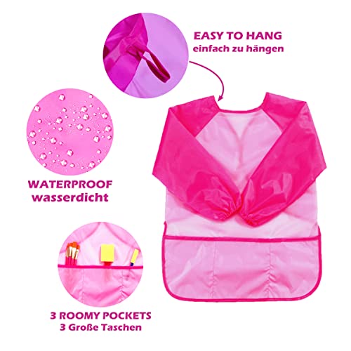 KIMMAX Kids Art Smock 3-7 years old, Children Paint Apron Waterproof Painting Smock Long Sleeve Toddler Play Aprons for Painting, Cooking, Crafts, Clay (Pink(M,100-125cm)) - Image 2