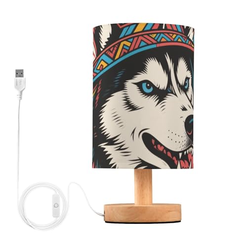 Lámpara de Mesa Tribal Estilo Husky Rojo y Azul miniatura 1