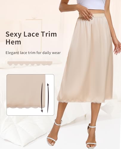 Vlazom Women's Satin Half Slip for Under Dress Long Underskirt Soft Under Slips for Women Under Dresses Size S-XXL3