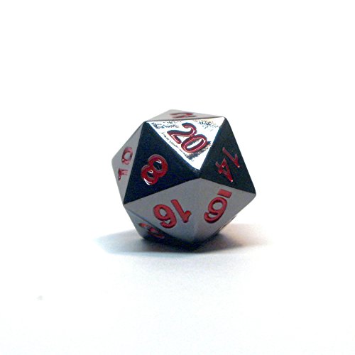FLPTHQQ Solid Metal Polished Black D20 Polyhedral Dice Single Die Mirror Finish by Hedral