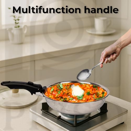 Image of PRISO Stainless Steel Removable Handle for Kitchen Cookware, Multicolor, Frosted Finish, Universal Fit