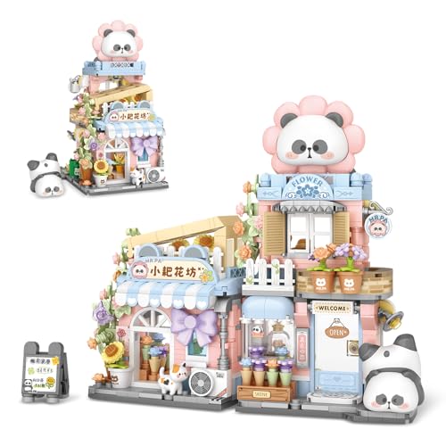 Image of Street View Flower House Shop Mini Building Blocks, MOC Creative Building Toys Cute Panda Building Set for Kids 6-12, Simulation Architecture Construction Toy, Gift Idea for Kids Adults (810PCS)