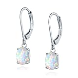 Leveback Dangle Earrings Created White Oval Opal 6x8mm for Women Nickel Free 18k White Gold Plated OPALTOP