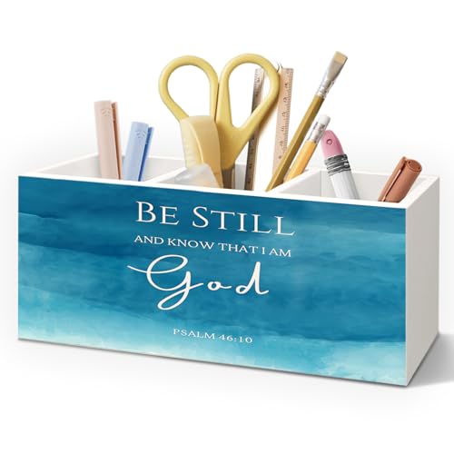 Be Still and Know That I Am God Pen Holder for Home Office Desk, Christian Gift for Women, Christian Bible Verse PSALM 46:10 Makeup Brush Toothbrush Holder Organizer for Bathroom Desk Accessories