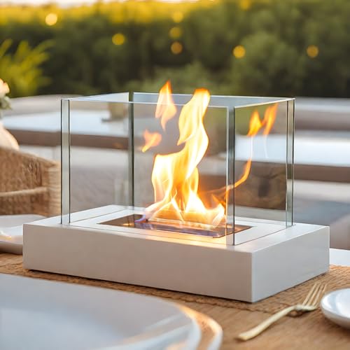 JHY DESIGN Olla rectangular de mesa con vidrio de cuatro lados de 35 cm de largo, chimenea de mesa portátil sin ventilación de combustión limpia para interiores y exteriores, patio, fiestas, eventos