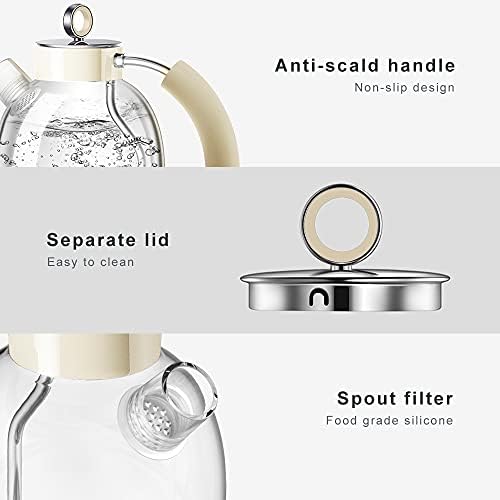 ASCOT Glass Filter Kettles Tea Heater & Hot Water Boiler, 1.6L, 2200W, BPA-Free, Automatic Shutoff, Boil-Dry Protection Kettle (Cream)