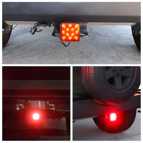 Image of 15 LED Brake Light Trailer Hitch Cover, 12V Smoked Lens Square Brake Tail Light Fit 2 inch Receiver, Waterproof LED Towing Hitch Lights Exterior Accessories for Truck Trailer SUV (Red)