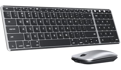 Image of seenda Bluetooth Keyboard and Mouse Combo for Mac, SKM64-2 Rechargeable Silent Wireless Keyboard Mouse Compact Slim, 3 Multi-Device Connection, Compatible for Mac MacBook Pro /Air iPad, Black & Silver