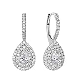 Stfery Pendientes de gota de oro blanco de 9K/14K/18K con diamantes cultivados en laboratorio, aretes de lágrima pavé de oro real para mujer, Unique, Metal, Diamante sintético de laboratorio
