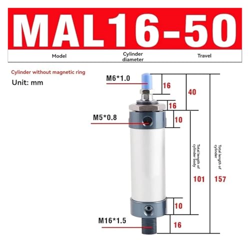 Cilindro de aleación de aluminio MAL16-300 mini de 16 mm de diámetro 3