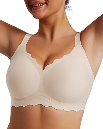 Womens Full Coverage Wire Free Bra - Plus Size Bras with Support and Lift Scalloped Everyday Comfort Bralettes