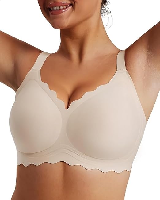 Womens Full Coverage Wire Free Bra - Plus Size Bras with Support and Lift Scalloped Everyday Comfort Bralettes